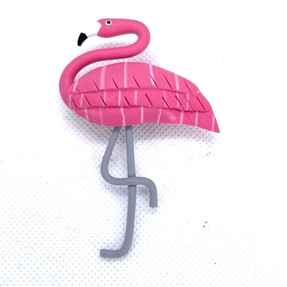 Pink Flamingo Brooch Pin Pierced Dangle Earring Set Handcrafted Lightweight VTG - Picture 5 of 12